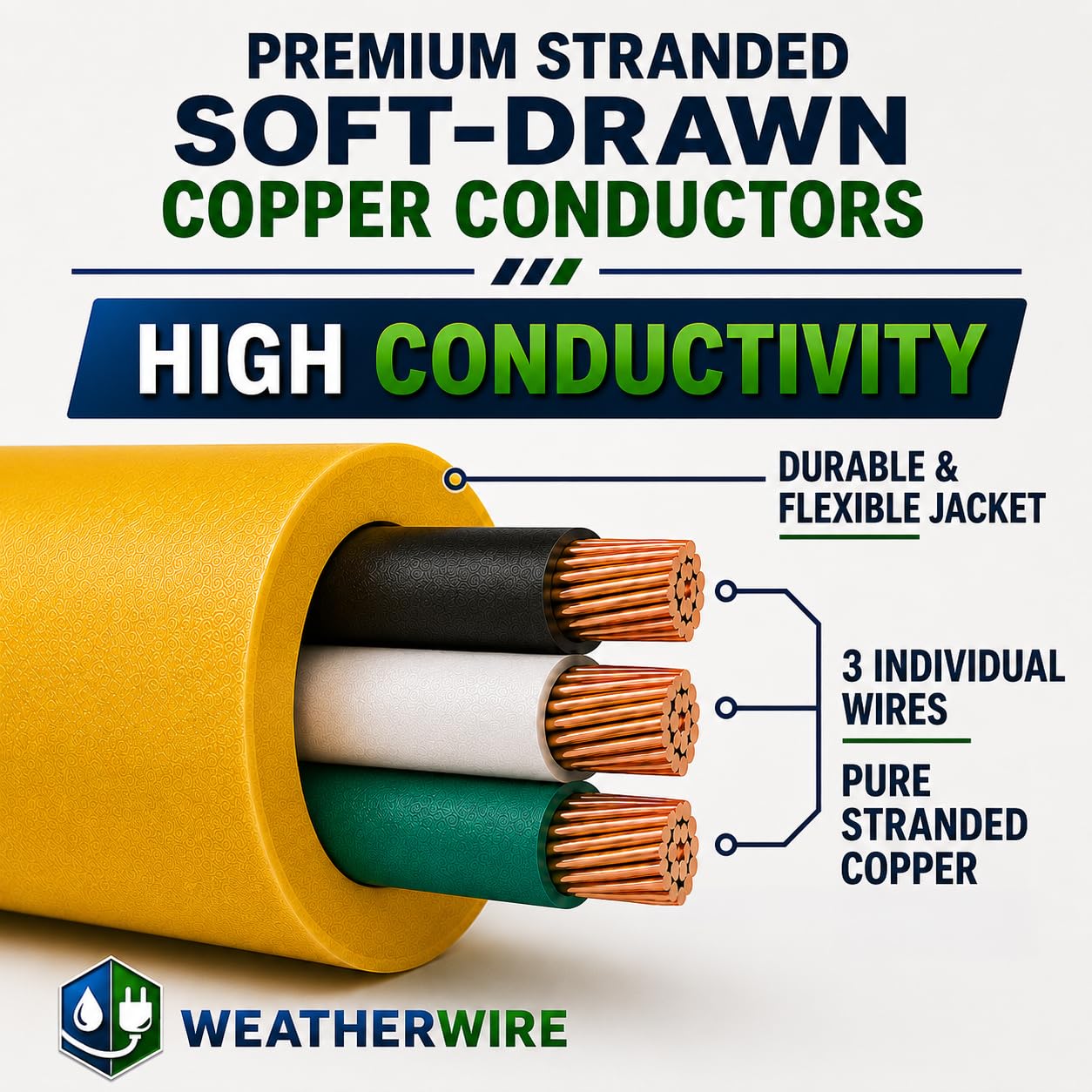 GFCI Extension Cord - Outdoor Extension Cord Waterproof (6 ft) Heavy Duty Outdoor Extension Cords - WeatherWire - 6' Grounded - GFI Cord - extensiones electricas