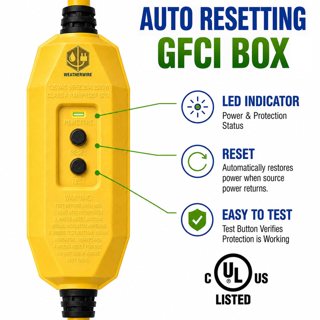 GFCI Extension Cord - Outdoor Extension Cord Waterproof (6 ft) Heavy Duty Outdoor Extension Cords - WeatherWire - 6' Grounded - GFI Cord - extensiones electricas