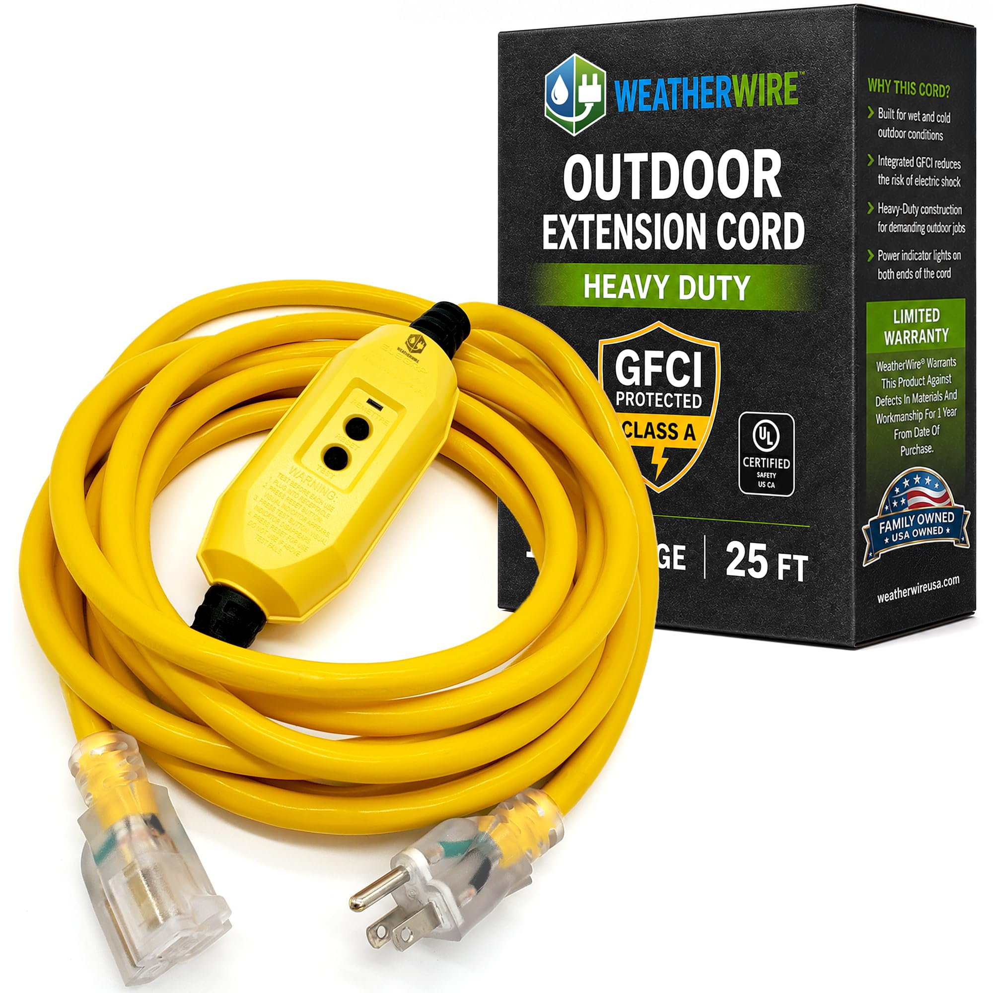 GFCI Extension Cord - Outdoor Extension Cord Waterproof (6 ft) Heavy Duty Outdoor Extension Cords - WeatherWire - 6' Grounded - GFI Cord - extensiones electricas