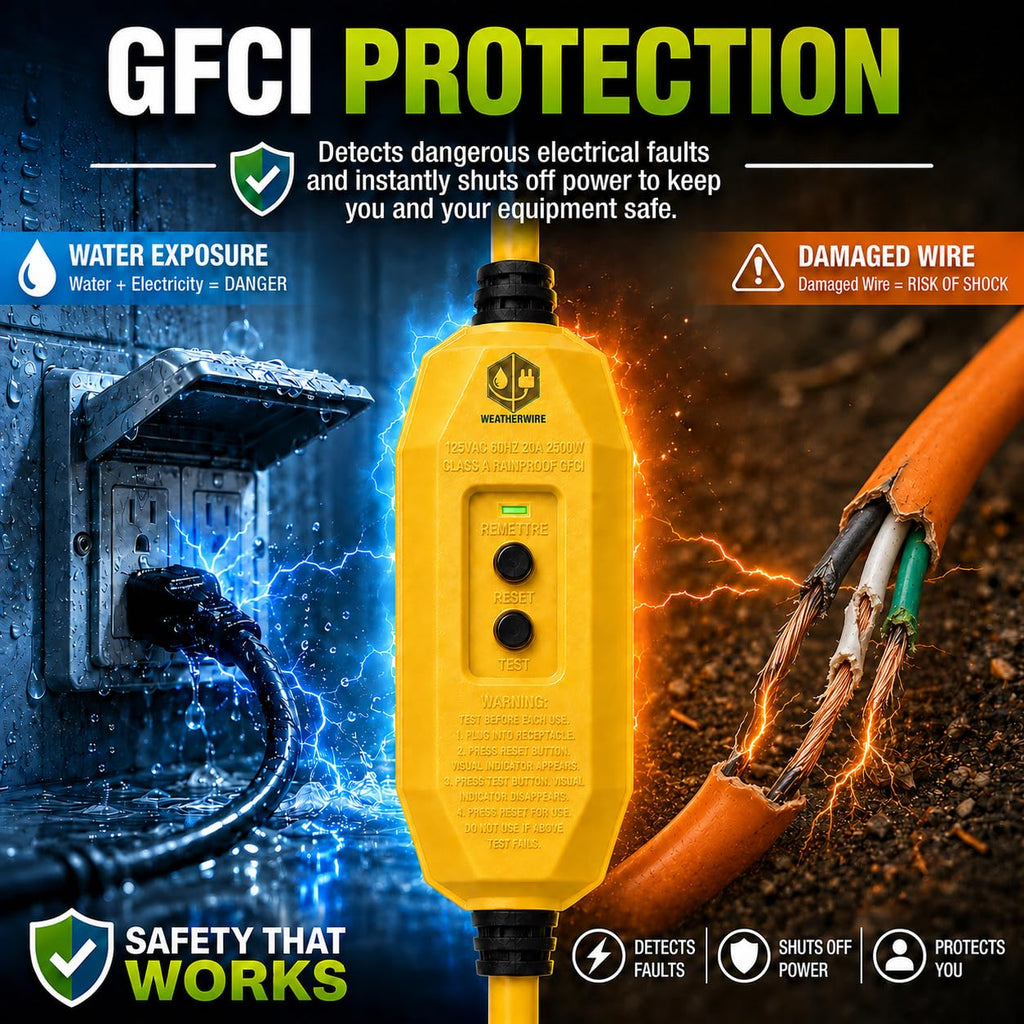 GFCI Extension Cord - Outdoor Extension Cord Waterproof (6 ft) Heavy Duty Outdoor Extension Cords - WeatherWire - 6' Grounded - GFI Cord - extensiones electricas