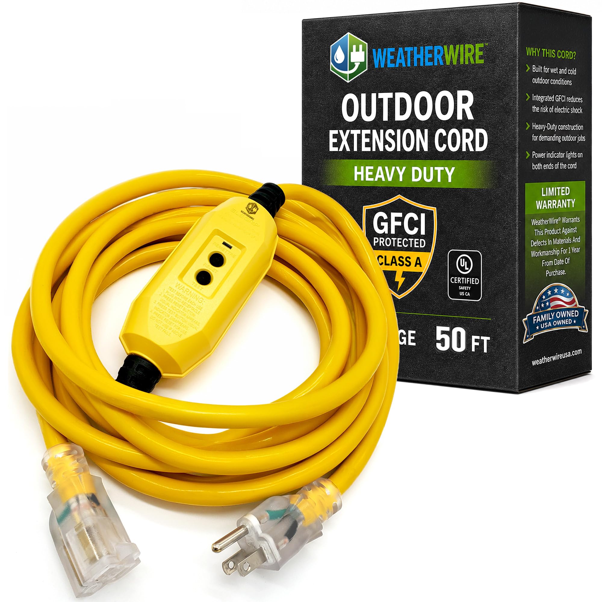 GFCI Extension Cord - Outdoor Extension Cord Waterproof (6 ft) Heavy Duty Outdoor Extension Cords - WeatherWire - 6' Grounded - GFI Cord - extensiones electricas