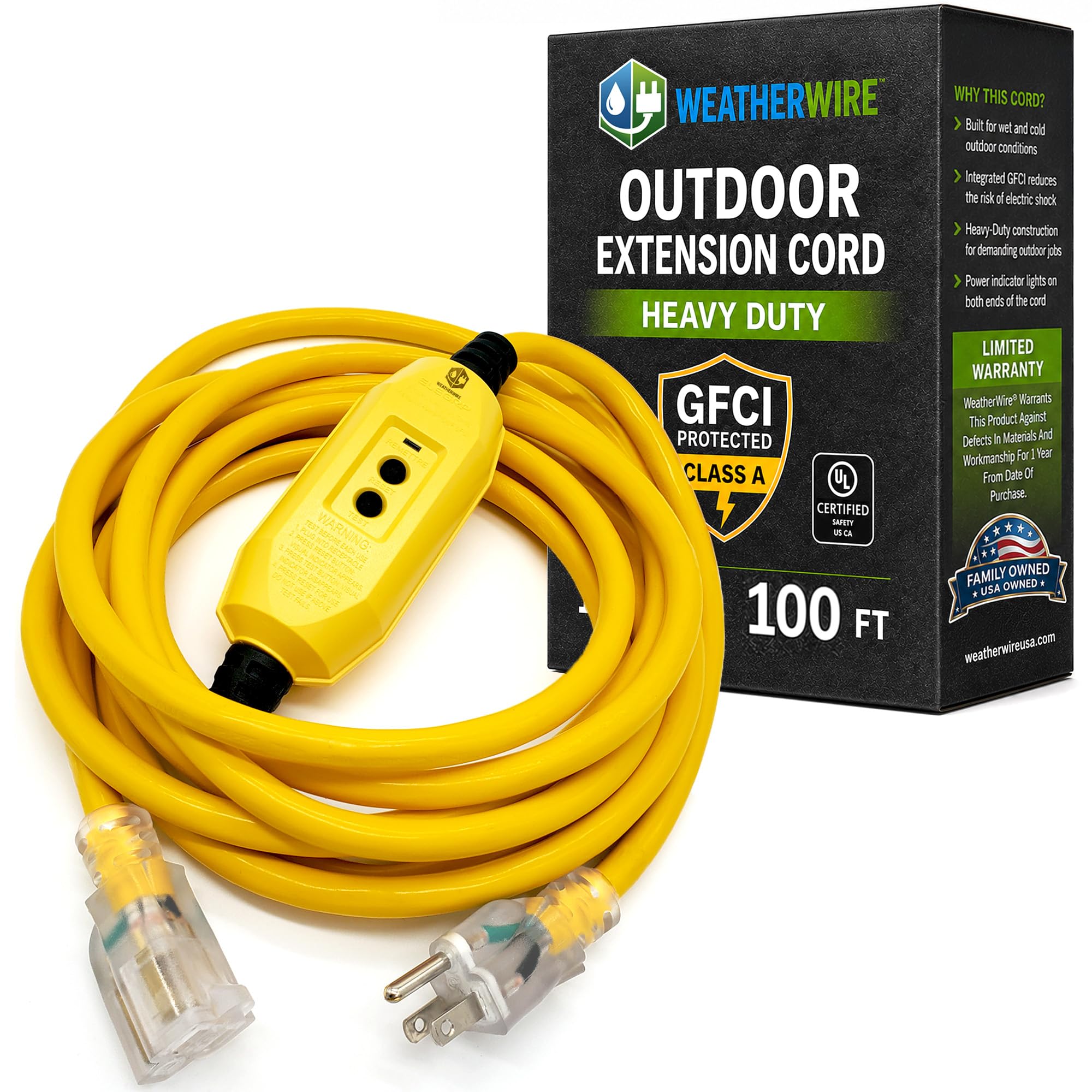 GFCI Extension Cord - Outdoor Extension Cord Waterproof (6 ft) Heavy Duty Outdoor Extension Cords - WeatherWire - 6' Grounded - GFI Cord - extensiones electricas