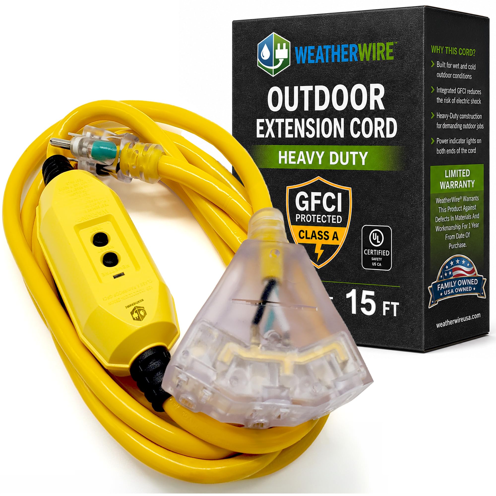 GFCI Extension Cord - Outdoor Extension Cord Waterproof (6 ft) Heavy Duty Outdoor Extension Cords with Multiple Outlets - WeatherWire - 6' Grounded - GFI Cord - extensiones electricas
